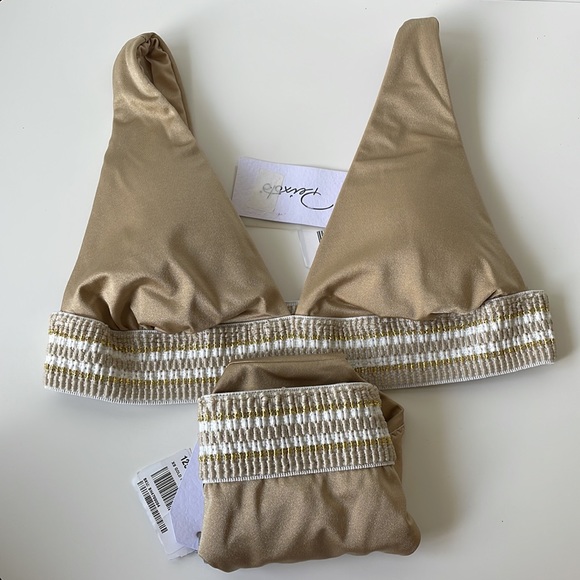 NWT M/XS PEIXOTO mix size bikini set gold light beige metallic stretch pads - Picture 12 of 13